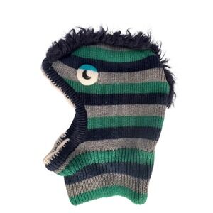 Kids Monster Balaclava Hat Striped Green Navy Gray Fun Face Winter Ski Snowboard